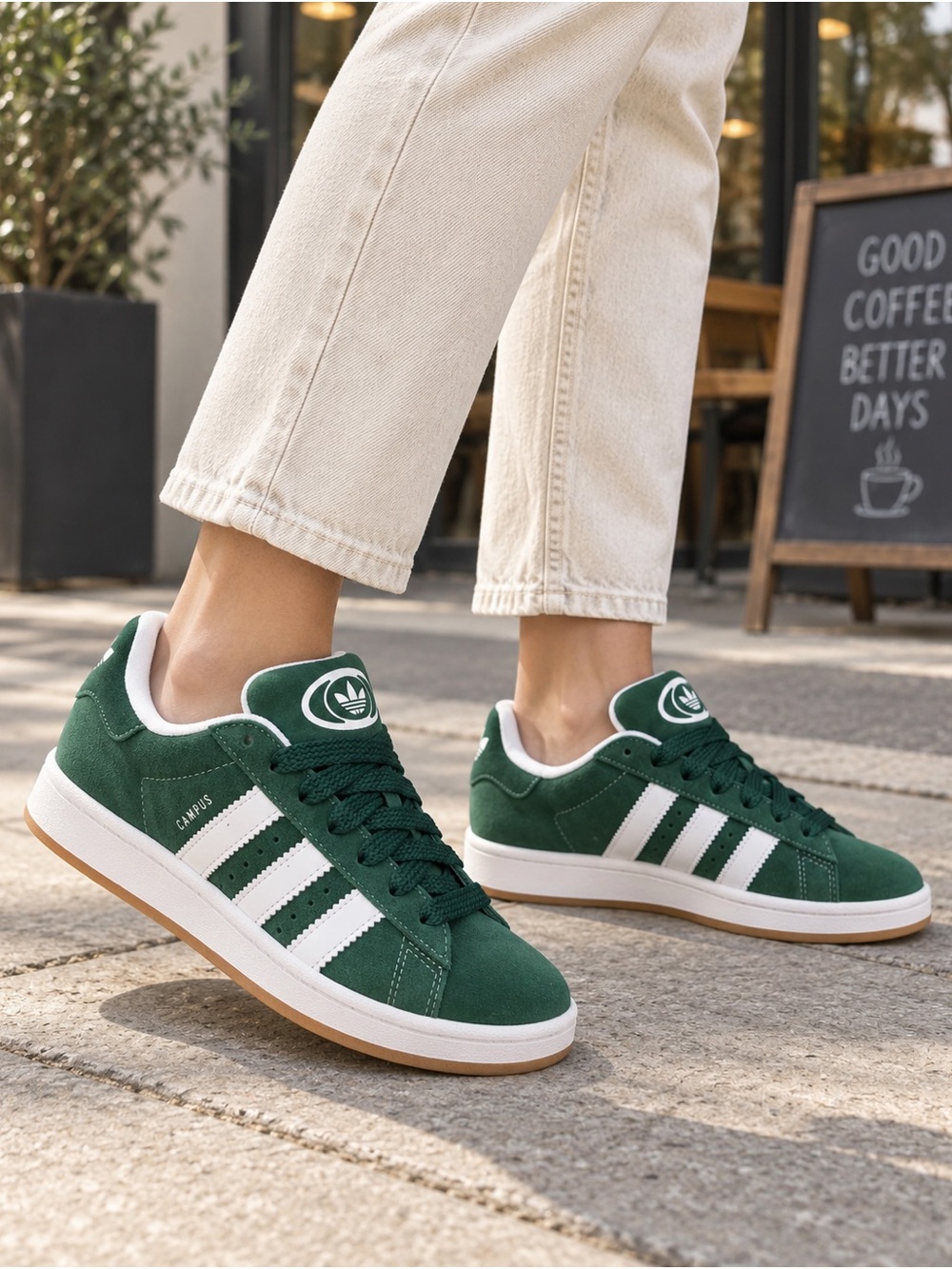 adidas Campus Low-Top Sneakers in Dark Green and White